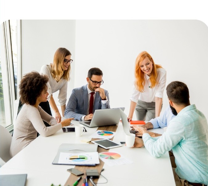 Professionals collaborating around a table